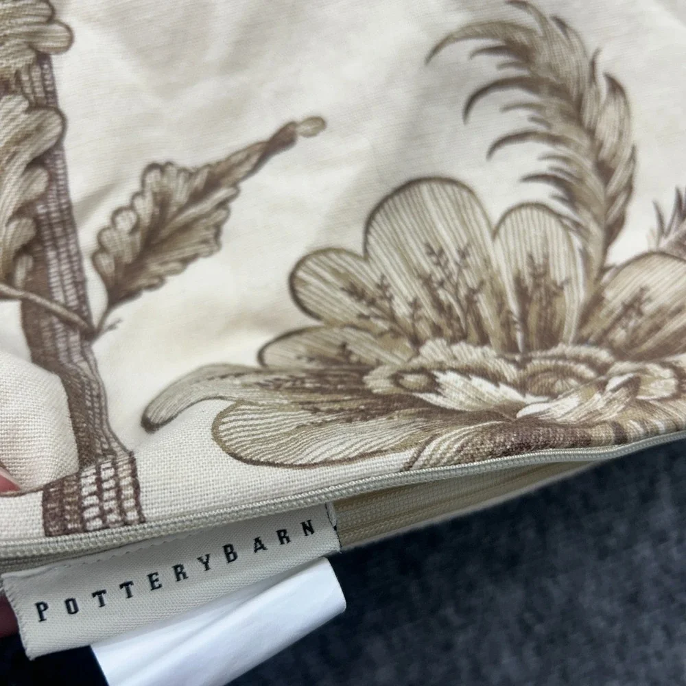 Pottery Barn Floral Bird Linen Cotton Blend Pillow Cover 24 X 24 Case Set